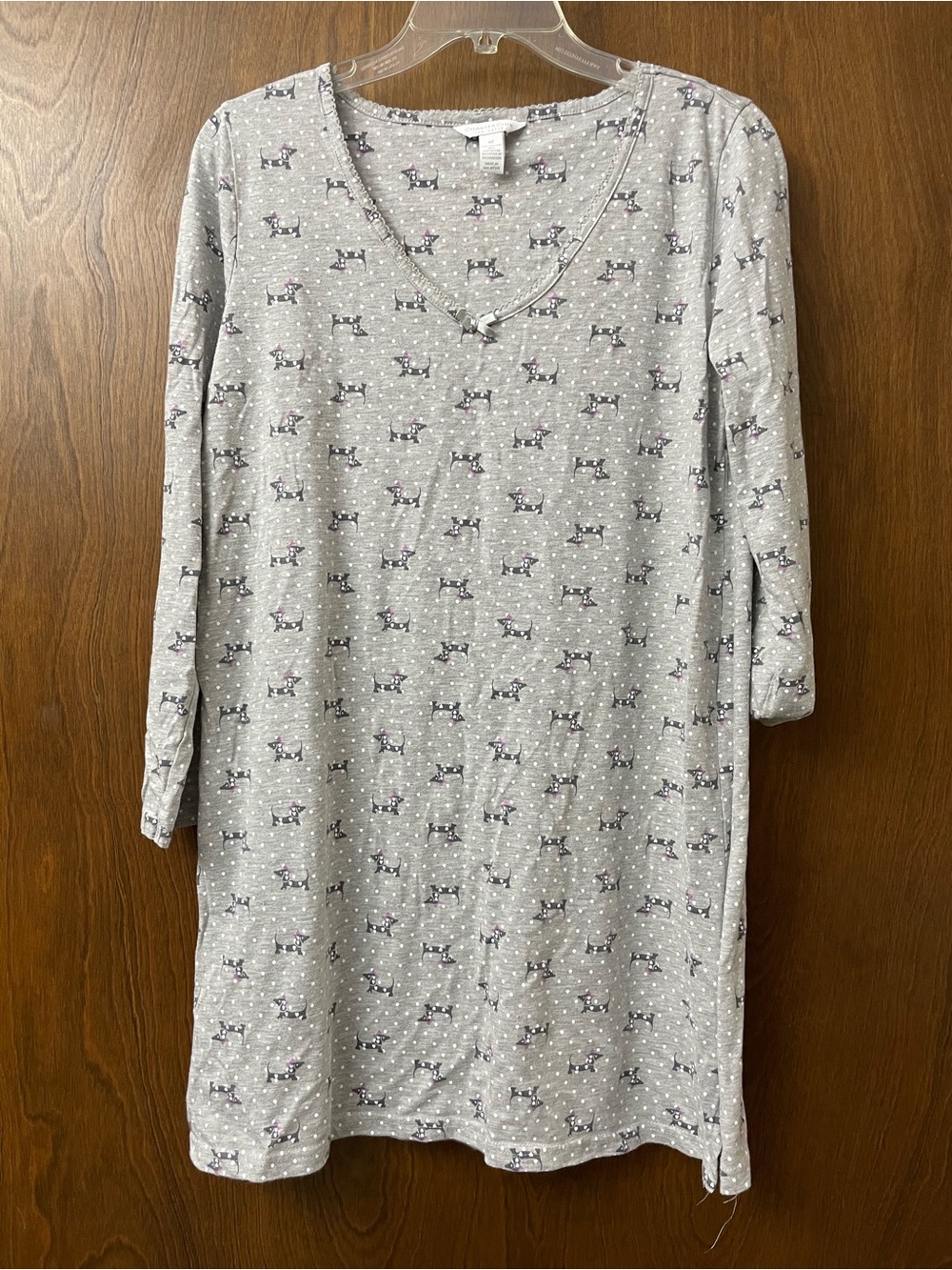 Charter Club Intimates Medium Dachshund Bow Cotton Gray Gown Lounge Night Shirt